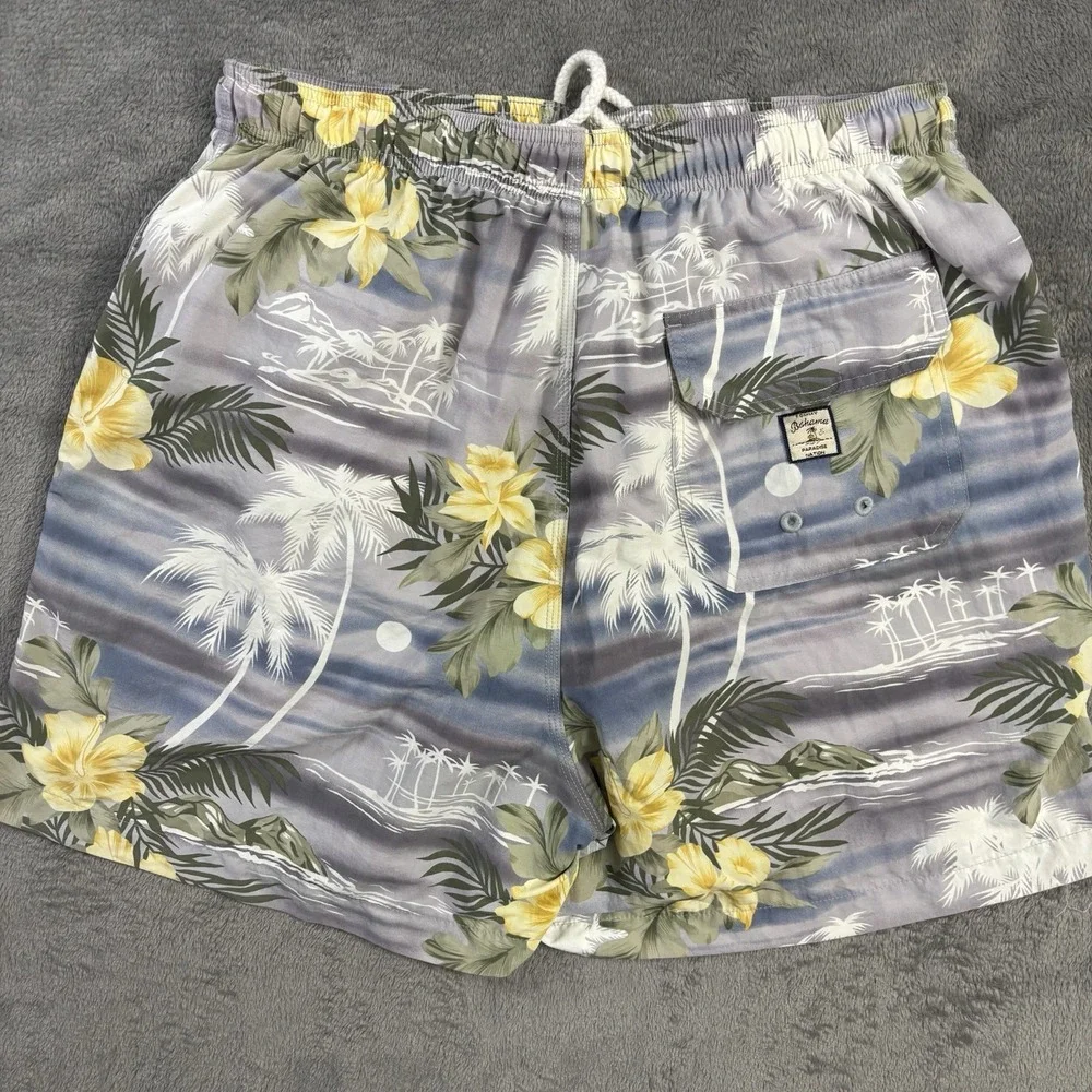 Tommy Bahama Swim Trunks Mens L Grey Floral Tropical Hibiscus Nylon Board Shorts